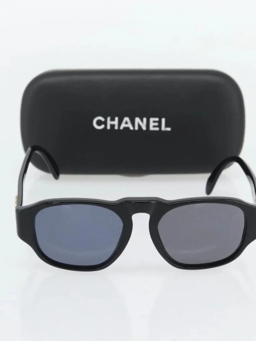 CHANEL COCO Mark Sunglasses plastic Black CC Auth 181746